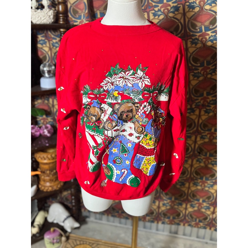Vintage Holiday Time Christmas‎ Teddy Bear Crewneck Sweatshirt